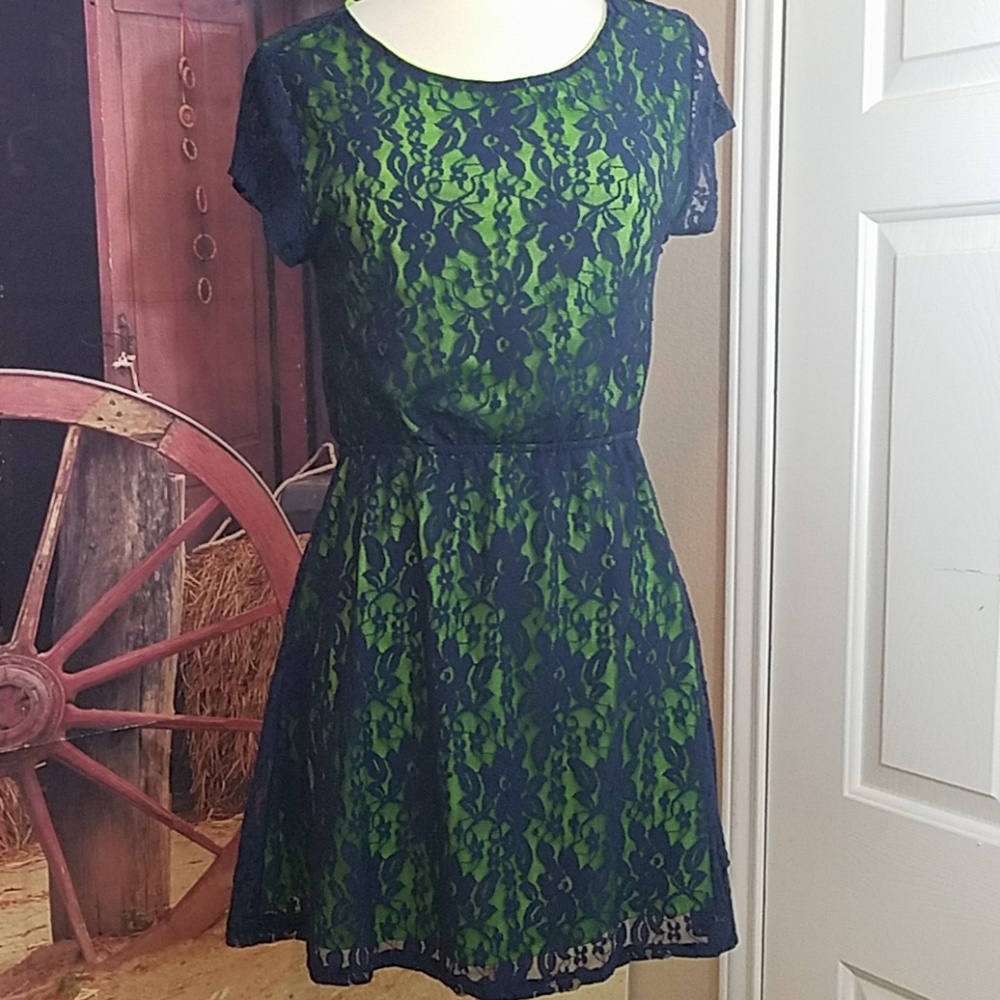 Derek Heart Green and Blue Lace Dress